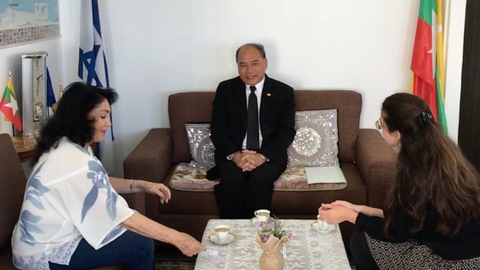 Ambassador Maung Maung Lynn holds a meeting in his office in Tel Aviv in October 2017. Photo: Myanmar Embassy in Israel