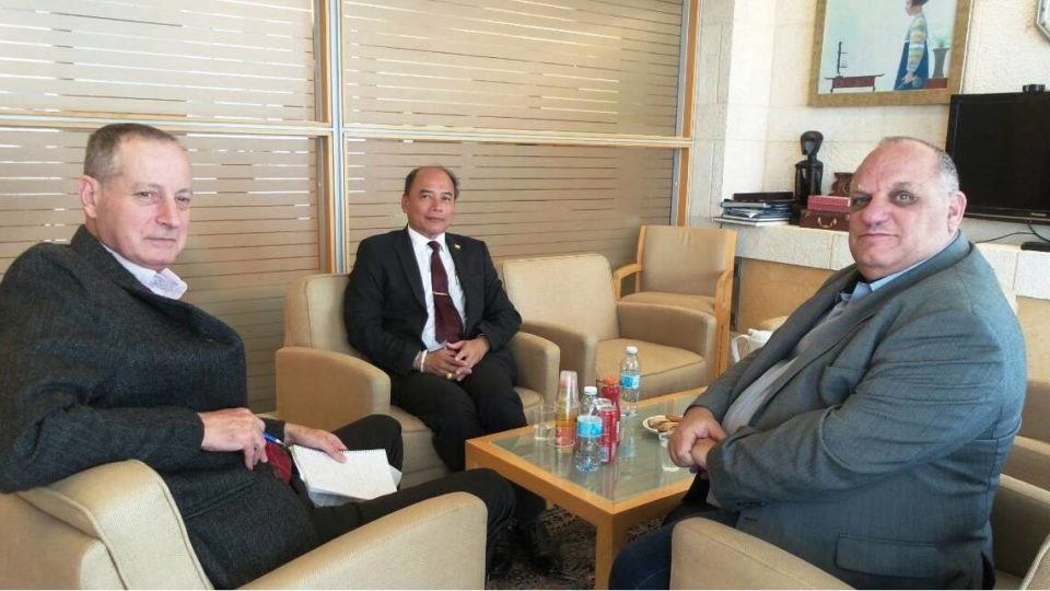 Ambassador Maung Maung Lynn meets Israeli foreign ministry officials Michael Ronen and Yaron Mayer in Jerusalem on November 22, 2017. Photo: Myanmar Embassy in Israel