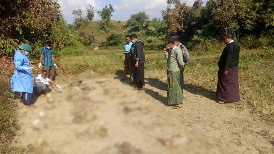 A mass grave discovered in Inn Din village, northern Rakhine State, on December 19, 2017. Photo: Office of the Commander-in-Chief of Defense Services