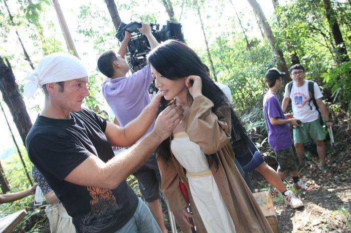 Bey Logan with actress Sable Yu on the set of Snowblade. Photo via Facebook.
