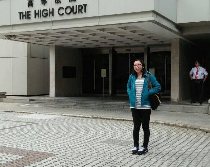 A picture of Erwiana Sulistyaningsih outside the High Court in Hong Kong earlier this year, via Facebook