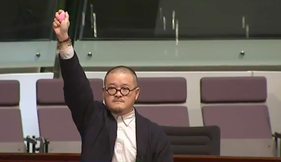 Shiu Ka-chun giving Hong kong a wake up call with a rape alarm.