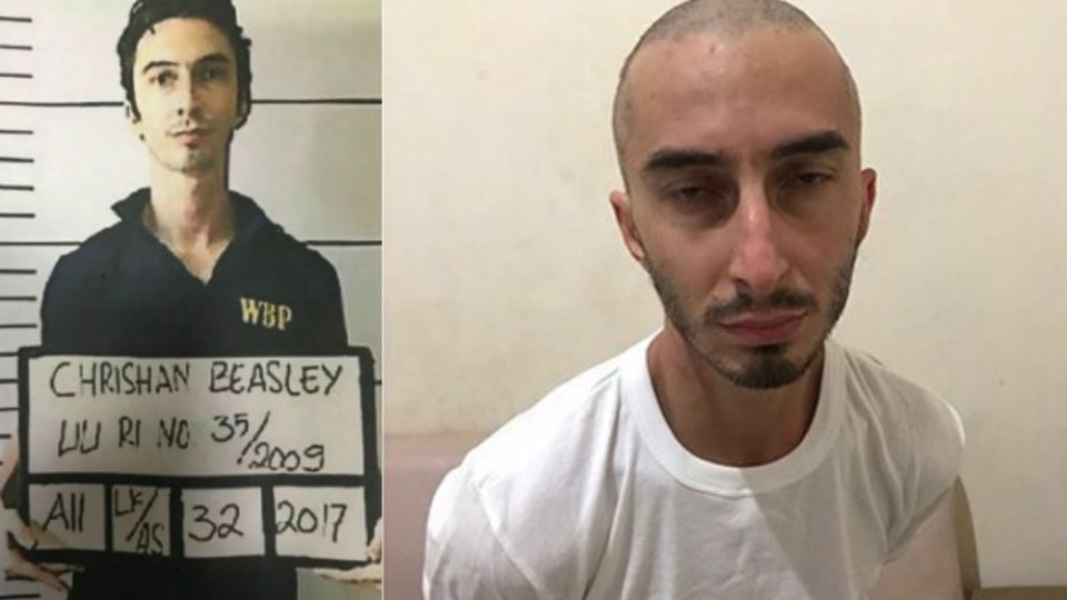 American man Christian Beasley, before and after his jailbreak. 