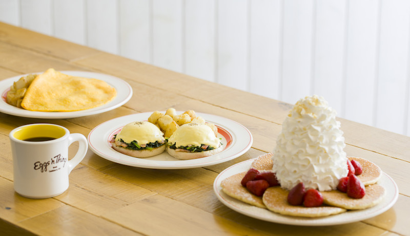 Omelette, eggs benedict, and pancakes. Photo: Eggs ‘n Things