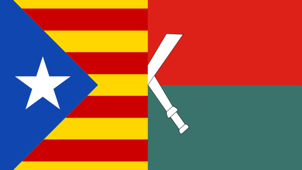 Catalonian flag (L) and Kachin flag.