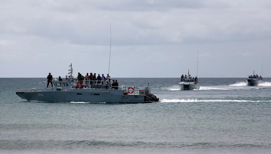 Malaysian armed forces patrolling the waters off Tanduan, Tanjung Labian, Lahad Datu, Sabah, Malaysia