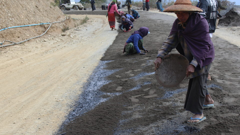 Road workers in Chin State. Photo: Jacob Goldberg