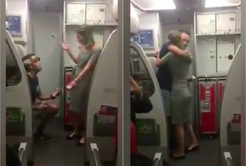 An Australian couple gets engaged aboard a Jetstar flight to Bali. Photo: Facebook/Mark Wadson