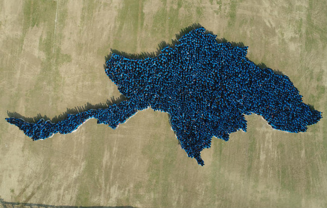 Telenor Myanmar and Pastel Communications arranged 3,466 people into a Myanmar-shaped blob on Feb. 12.