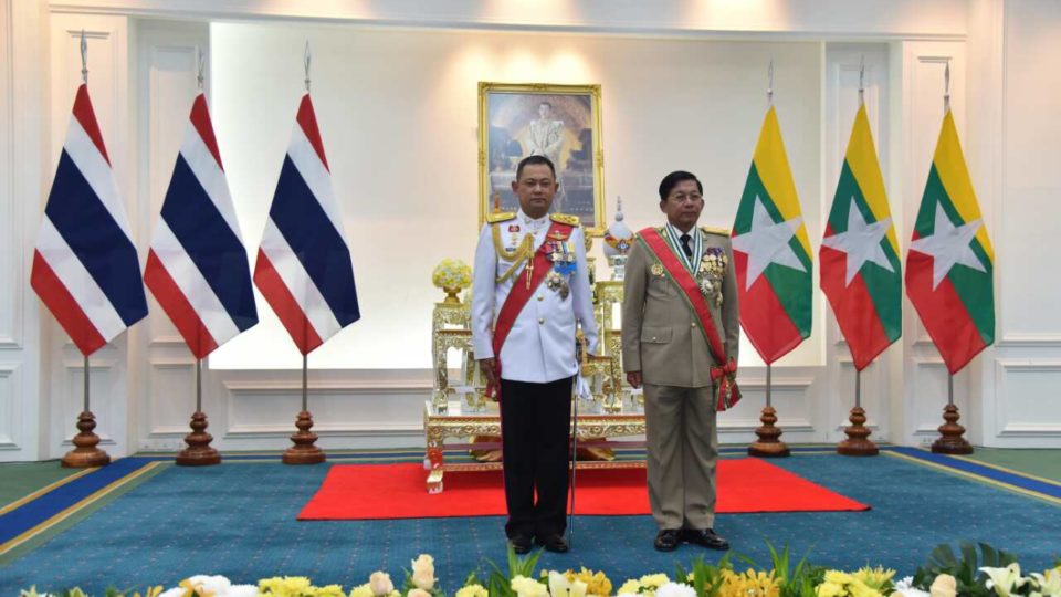Myanmar army chief Min Aung Hlaing poses beside his Thai counterpart in Bangkok on Feb. 16, 2018, as he is awarded the title of Knight Grand Cross First Class of the Most Exalted Order of the White Elephant. Photo: Office of the Commander-in-Chief