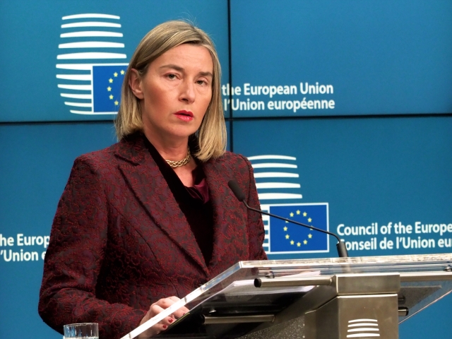 EU high representative for foreign affairs Federica Mogherini speaks at the EU foreign ministers’ meeting in Brussels on Feb. 26, 2018. Photo: European Union