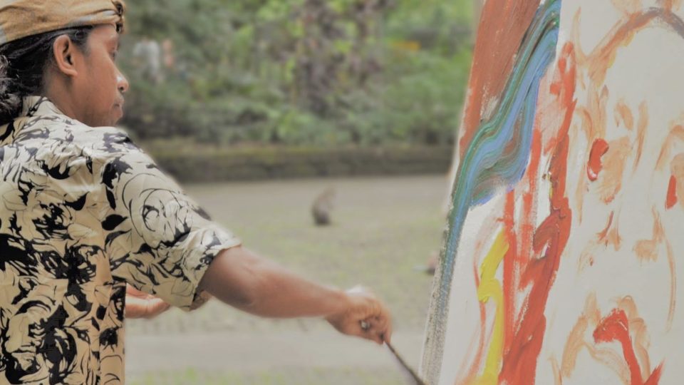 Photo: Artist I Wayan Januariawan at Sacred Monkey Forest Sanctuary