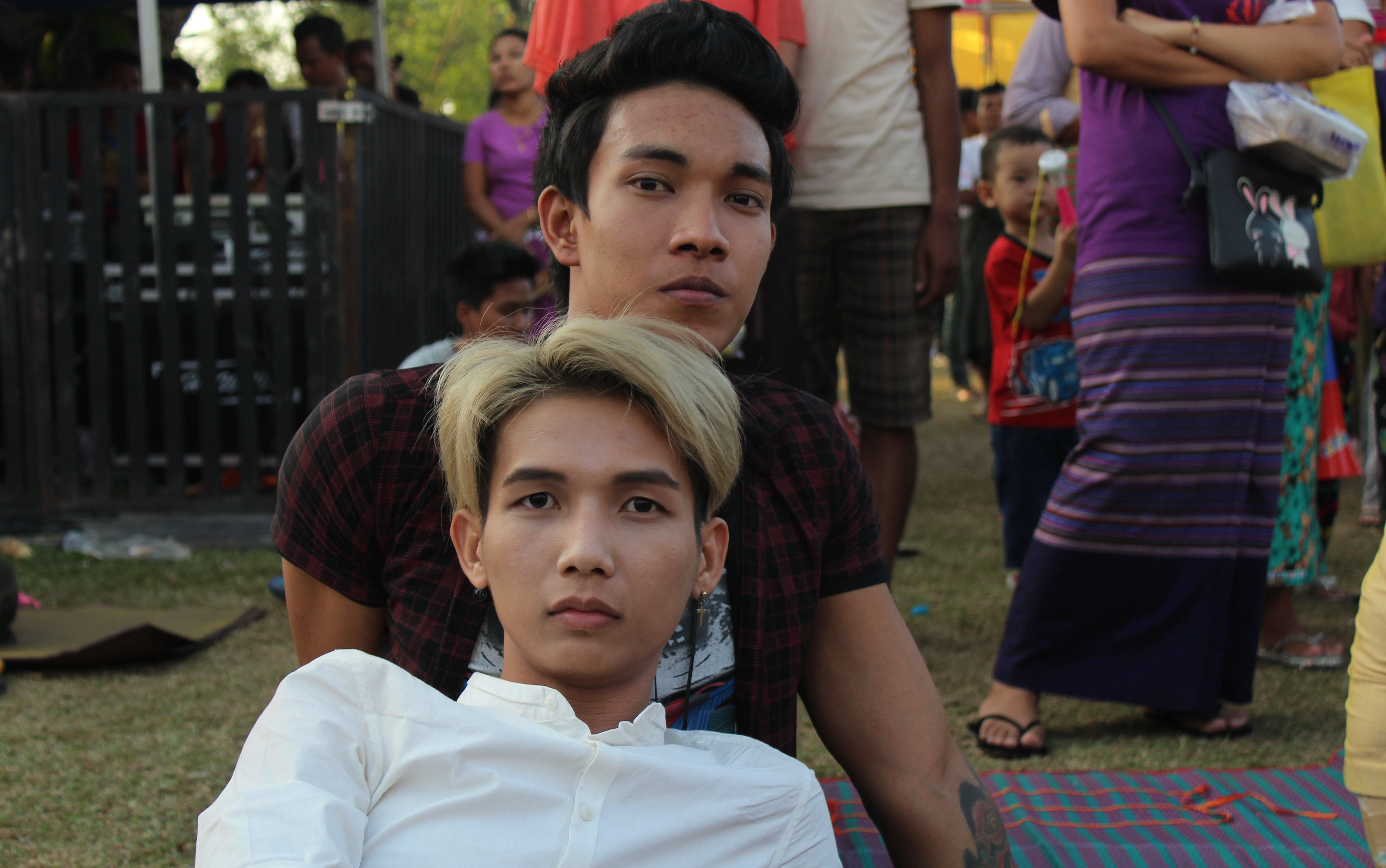 Two men (not the author) attend the &PROUD festival in Yangon on Jan. 28, 2018. Photo: Jacob Goldberg