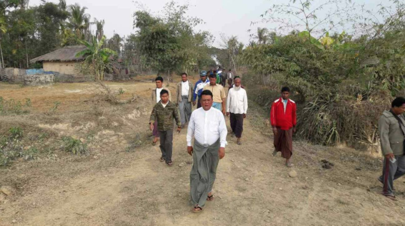 Myanmar government investigators visit Gutar Pyin village on Feb. 2, 2018, following the publication of the AP detailing a massacre of Rohingya villagers by security forces on Aug. 28, 2017. Photo: Information Committee