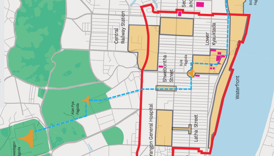 The proposed Shwedagon-Botataung walkway. Image via Yangon Heritage Trust.
