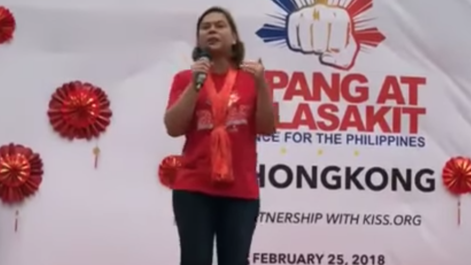 Sara Duterte-Carpio speaks at the event in Central. Picture: YouTube