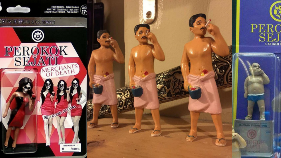 Figures from the “Perokok Sejati” (True Smoker) toy line by GoodGuysNeverWin Toy Co, available at this weekend’s Jakarta Toy & Comics Fair