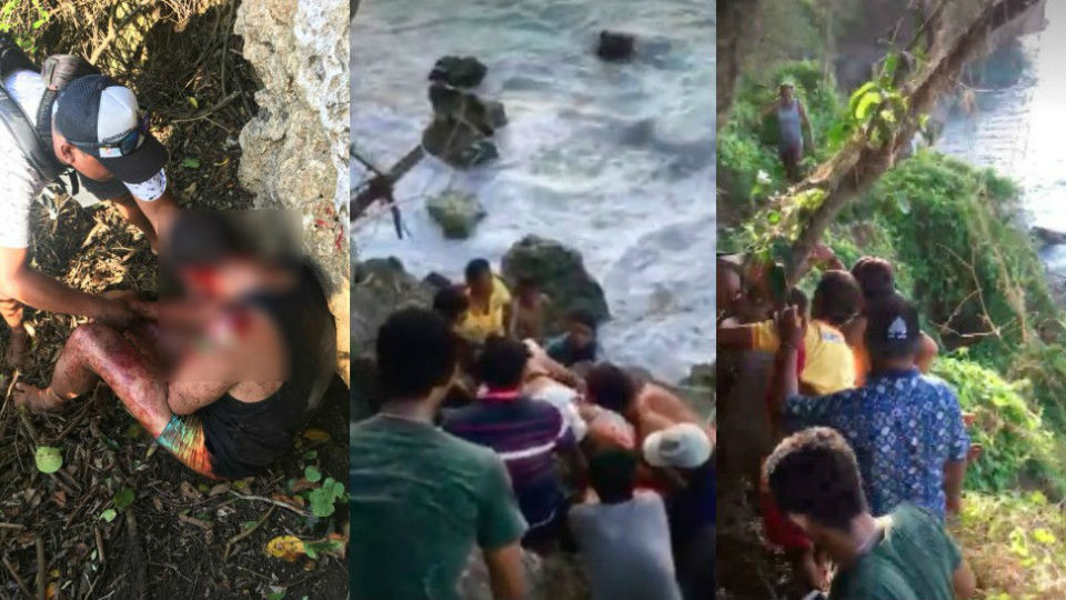 Images posted of the evacuation of tourist who fell from a cliff at Uluwatu on Tuesday. Photos via Luckman Angga/Facebook