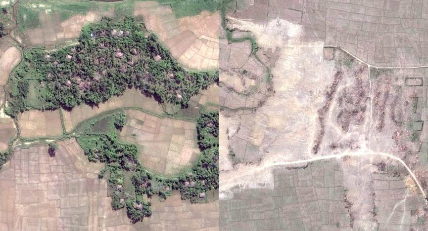 Howay Yar village in Dec. 2017 and Feb. 2018. Images via DigitalGlobe.