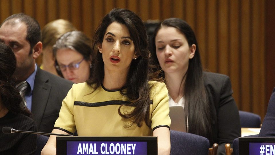 Amal Clooney speaks at the UN headquarters in New York in 2014. Photo: UK Mission to the UN