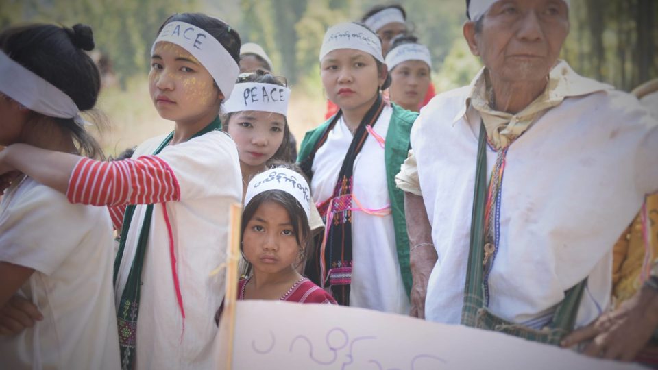 Karen villagers protest to demand an end to military road construction and clashes in their vicinity. Photo: Karen Peace Support Network