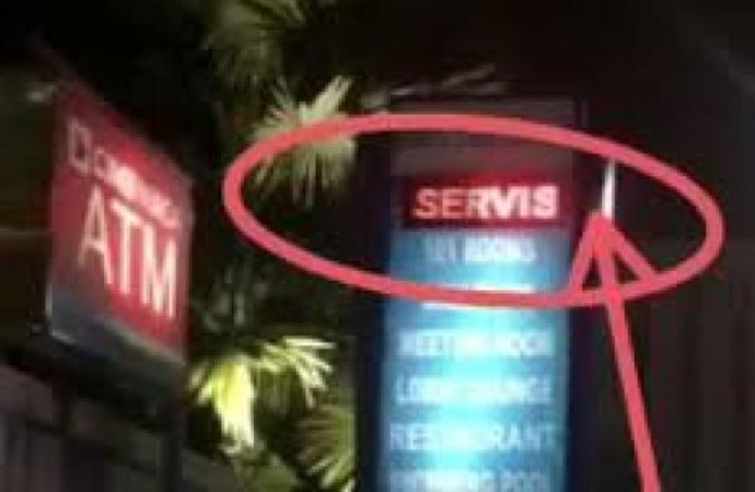 Video screengrab showing the hacked LED sign in Megaland Hotel, Solo, Indonesia on February 28, 2018.