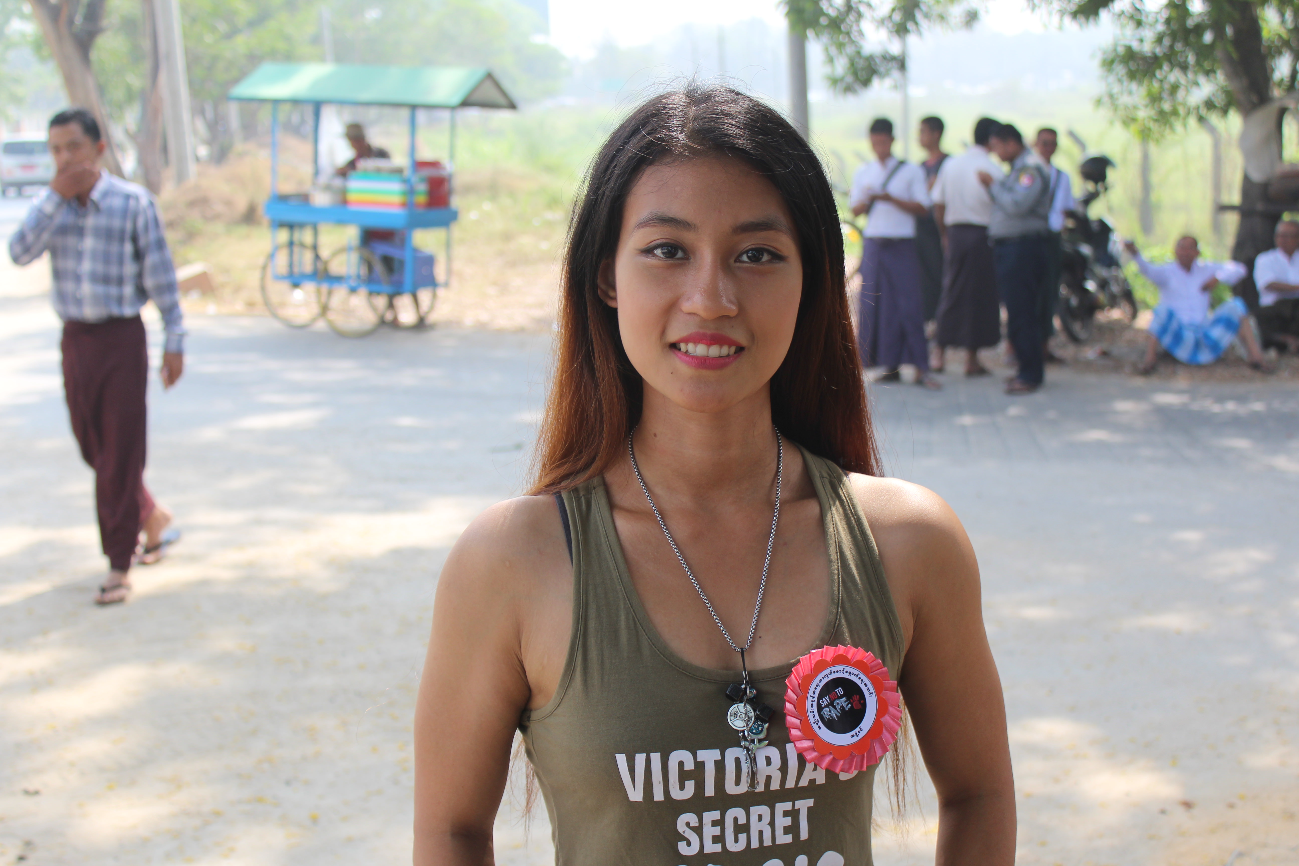 Bodybuilder and activist Thet Thet Wai attends a protest