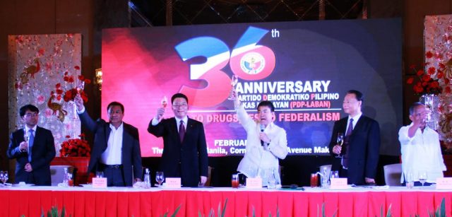 Leaders of PDP-Laban with Chinese state officials at the party’s 36th anniversary celebration. Photo from Facebook