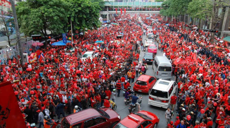 A ‘red shirt’ protest in 2010 at Bangkok’s Ratchaprasong intersection.