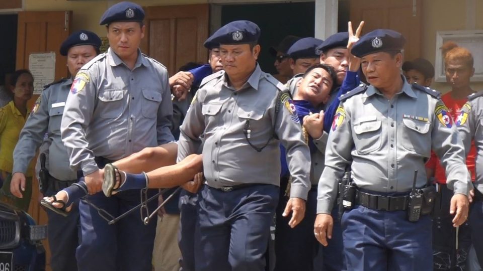 Former child soldier Aung Ko Htwe is carried from the courtroom following his sentencing on Wednesday. Photo: DVB