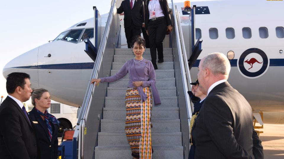 Myanmar State Counsellor Aung San Suu Kyi arrives at the ASEAN summit in Sydney on March 18, 2018. Photo: Office of the State Counsellor