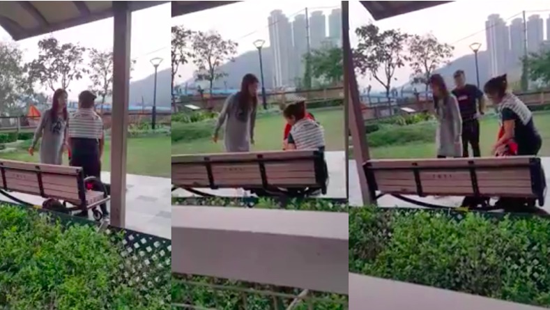 A local woman is caught on camera berating a domestic helper at a dog park in Tseung Kwan O. Screengrab via Facebook video.
