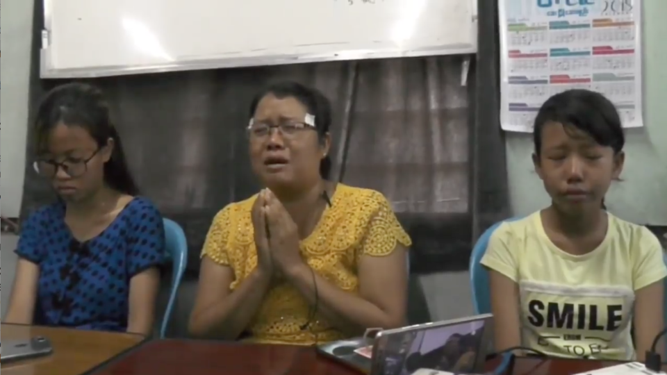 Tu Tu, wife of Police Captain Moe Yan Naing, begs State Counsellor Aung San Suu Kyi and President Win Myint for help on April 22, 2018, after they were evicted from their home in Naypyidaw.