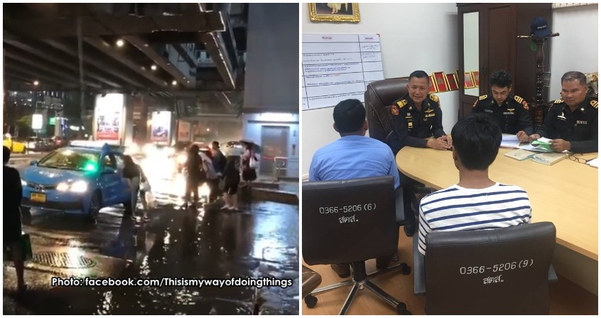 Screenshot from the viral video (left), and the cabbies at the DLT office (right).