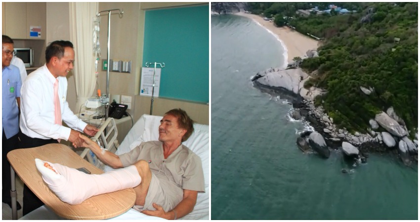 Shark bite victim Werner Danielsen, left, and the beach where the incident occurred, right. Photos: NNT