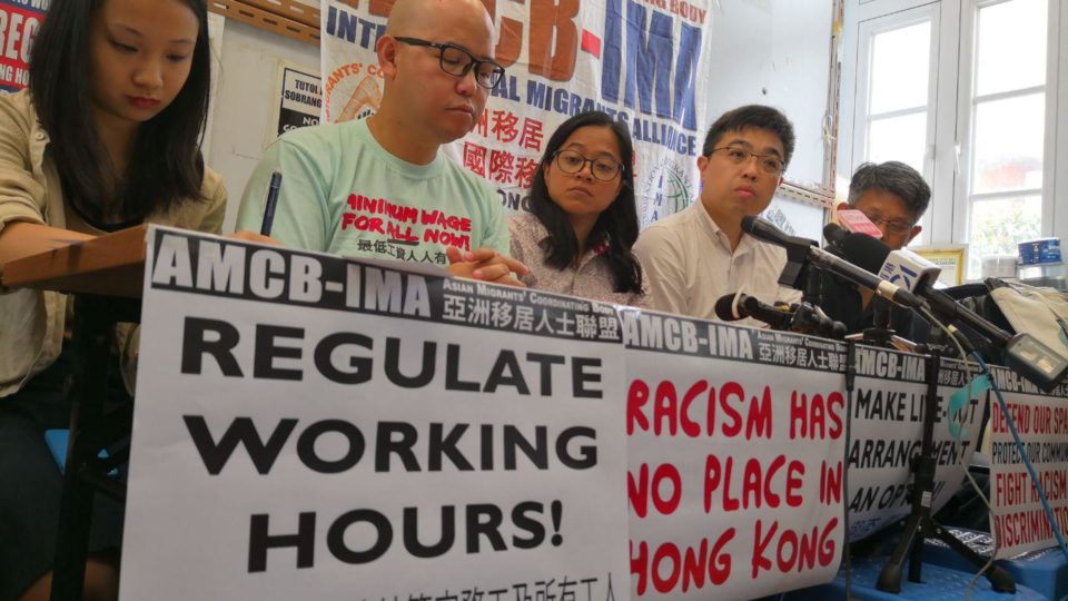 Activists for migrant workers rights speaking today at a press conference in Jordan. Picture: Supplied