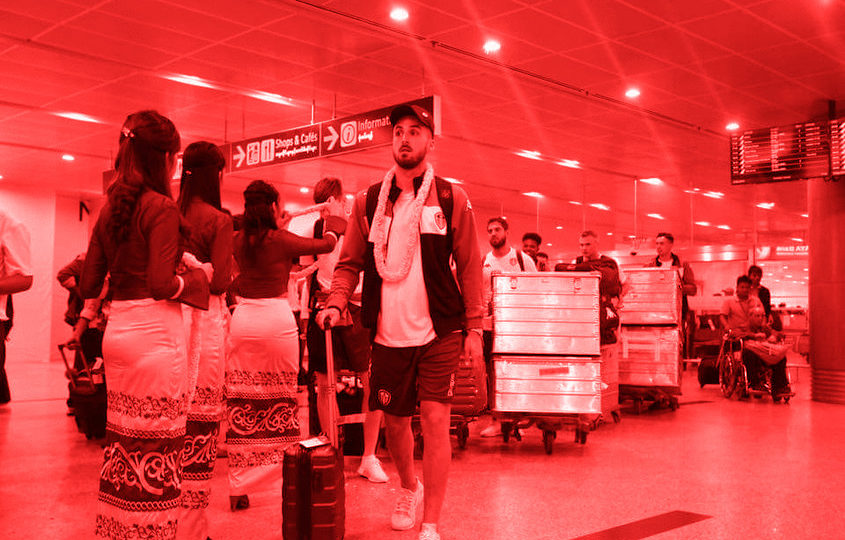 Leeds United players arrive at Yangon International Airport on May 8, 2018. Photo: Facebook / Zaw Zaw Hein