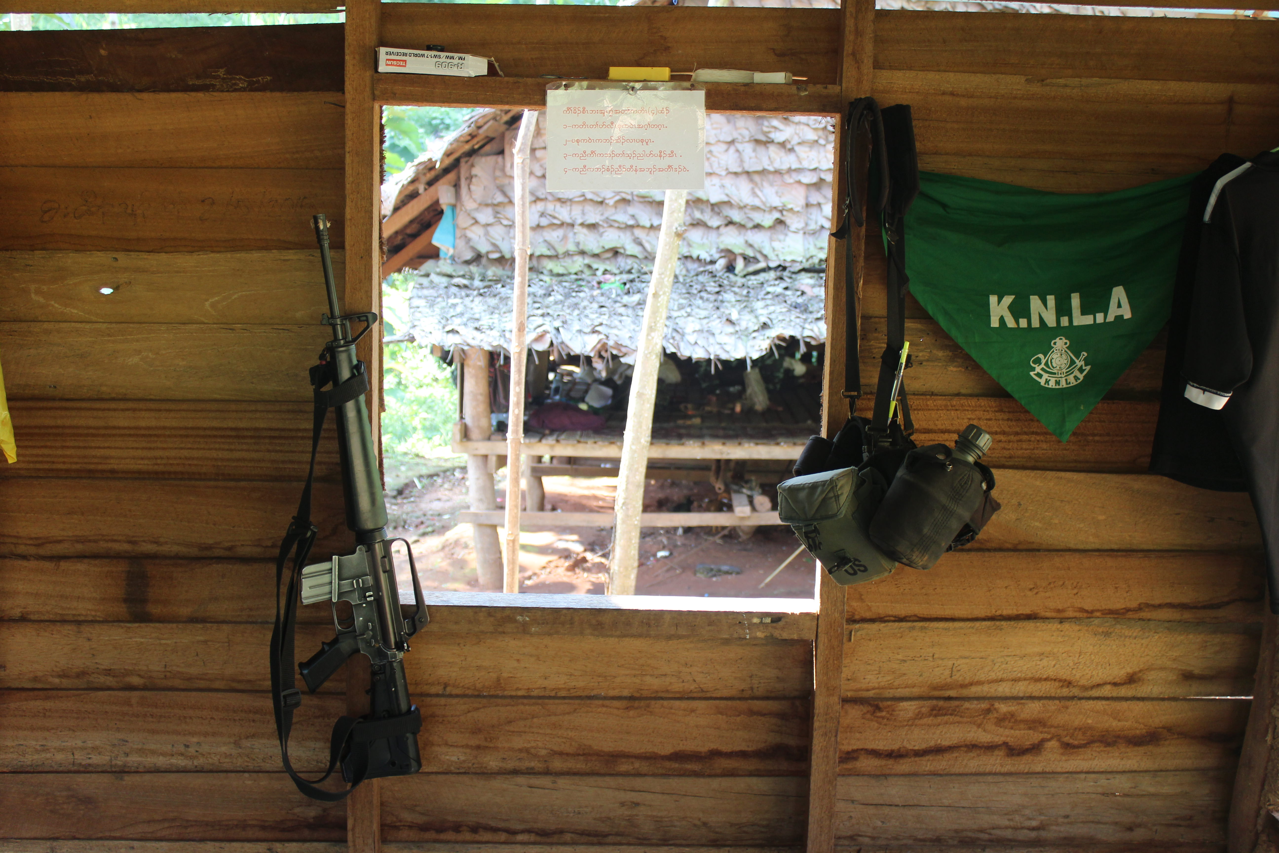 rifle in the KNLA's Kyaung Ma Hmu base