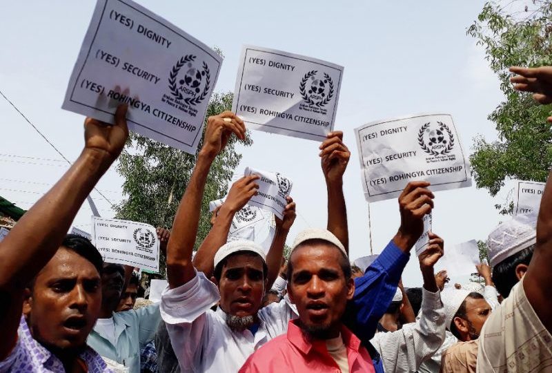 Rohingya refugees stage a demonstration on the day of Eid-ul-Fitr in Kutupalong refugee camp in Cox’s Bazar, Bangladesh on June 16, 2018. Photo: AFP