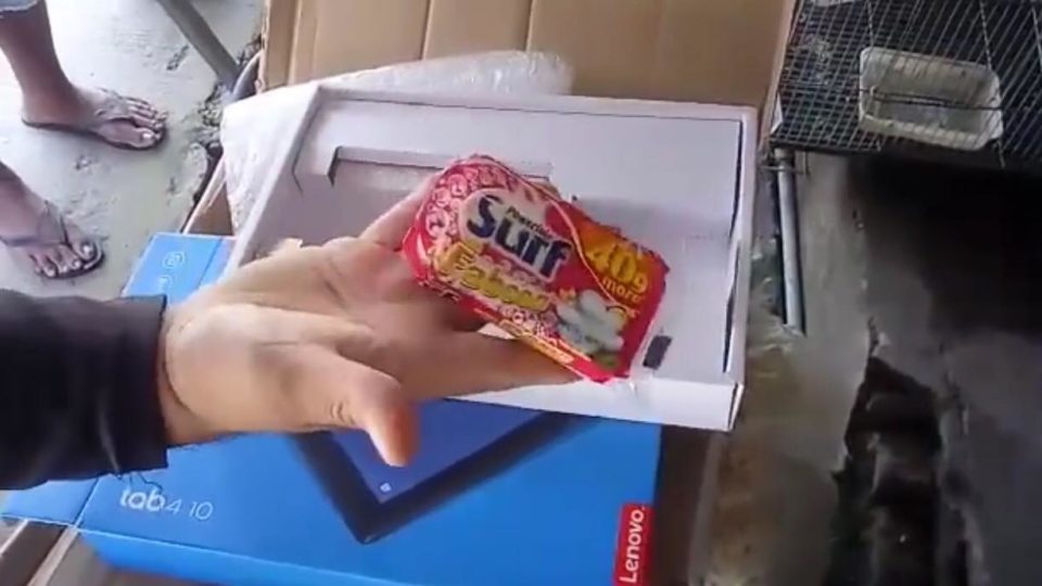 Instead of getting a Lenovo tablet, Anthony Enriquez alleges that he received a Surf laundry soap instead. Photo via Enriquez’s Facebook account.