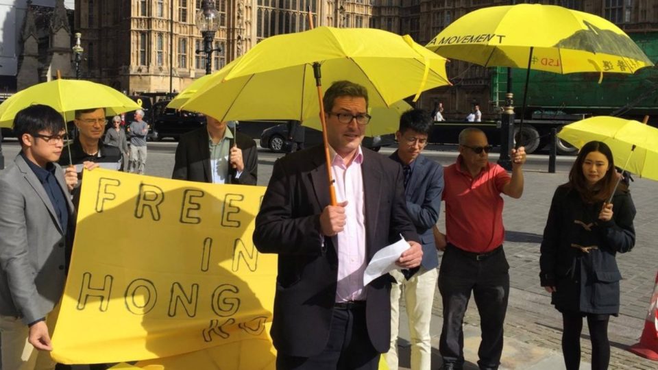 2017 photo of a Hong Kong Watch protest in London. PHOTO: Benedict Rogers 