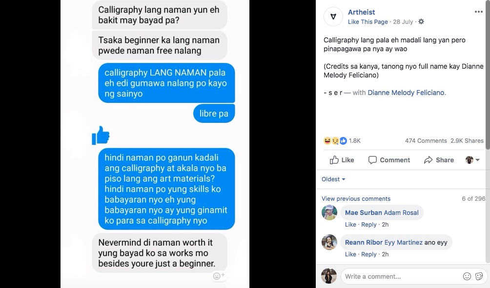 Screenshot from Artheist Facebook page. 