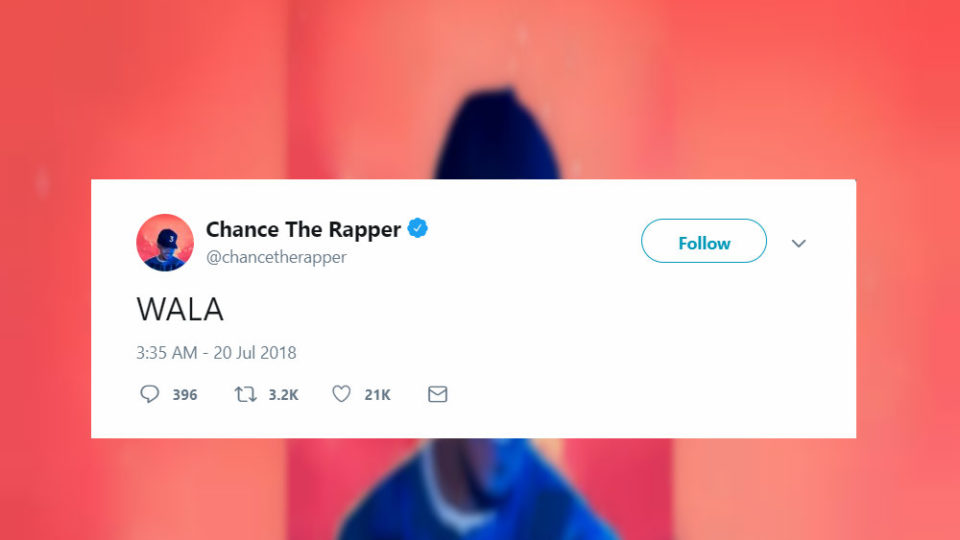 Screenshot from the Twitter account of Chance the Rapper.