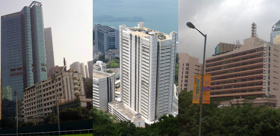 From left to right: Hong Kong Sanatorium and Hospital, Queen Mary Hospital, and Ruttonjee Hospital