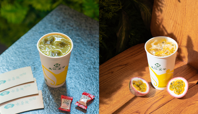 Green tea with fruits and passion orange green tea. Photos: TenRen’s Tea