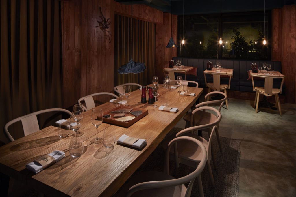 Dining tables in The Flying Elk, Hong Kong. 