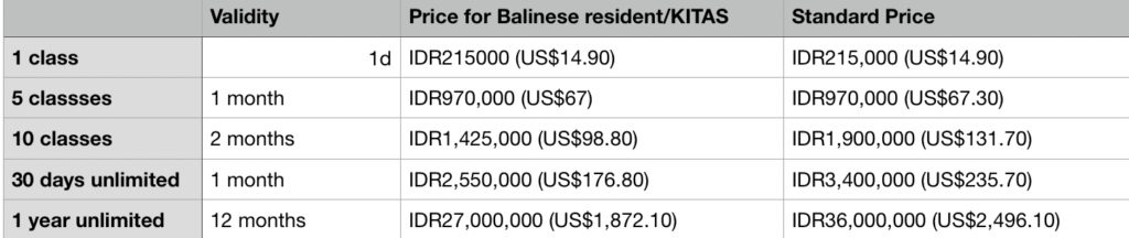 MOVEO class price chart