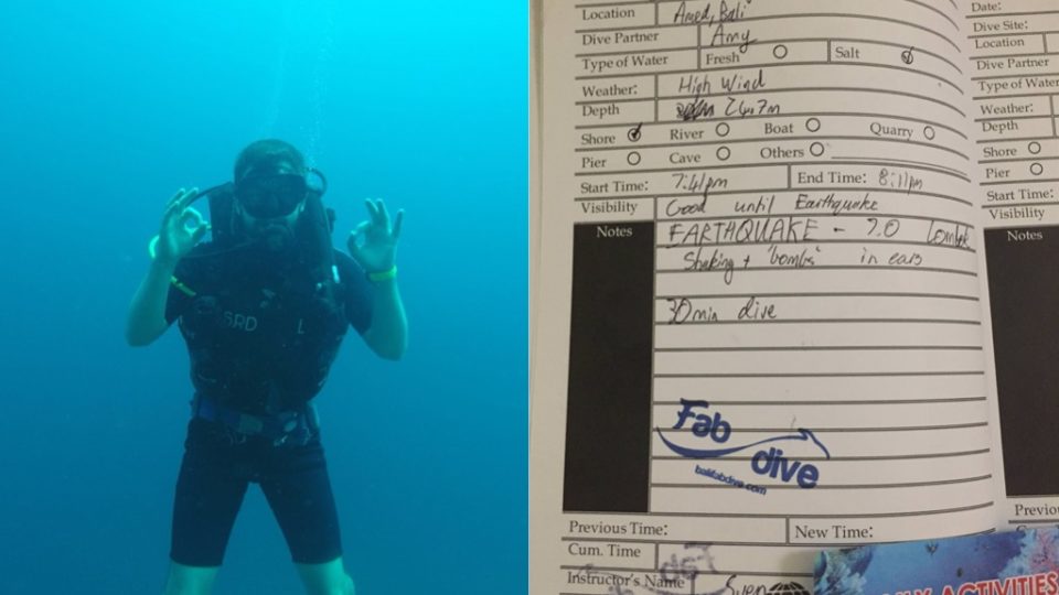 The Brit out on a dive at the same location, the USAT Liberty, on the same morning of the earthquake. Photo courtesy of Charlie Cresswell