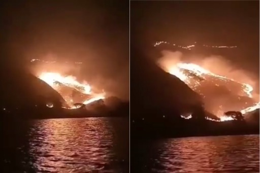 Footage has gone viral of a fire that swept through 10 hectares of Komodo National Park on August 2, 2018. Still via Denpasar Viral.