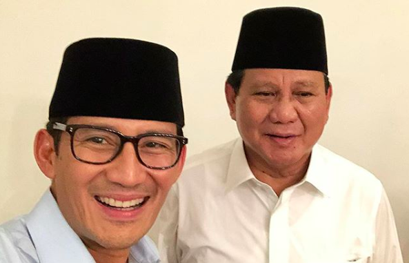 VP candidate Sandiaga Uno (L) and presidential candidate Prabowo Subianto. Photo: Instagram/@sandiuno